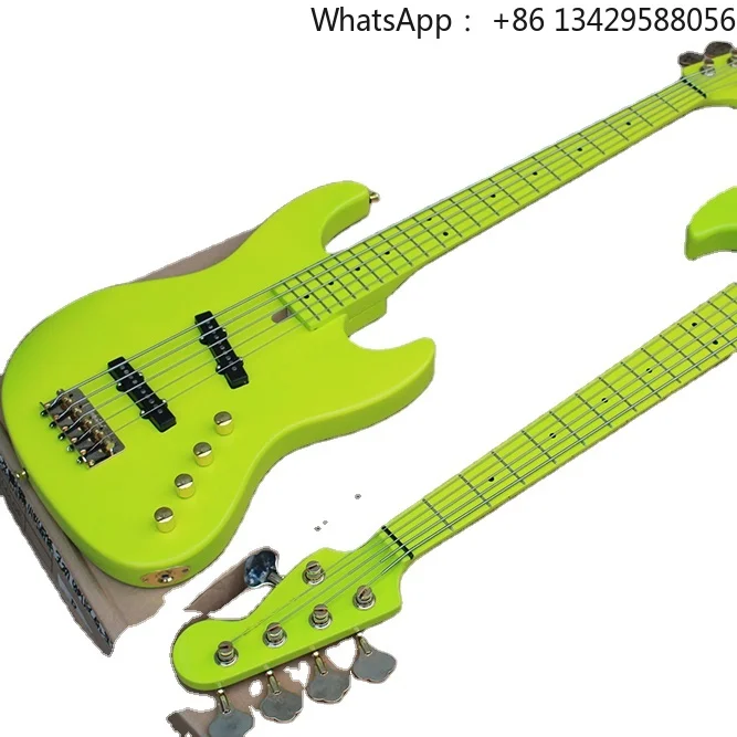 Flyoung Fluorescent Green 5 Strings Electric Bass Guitar Profectional Bass Guitar Gold Hardware