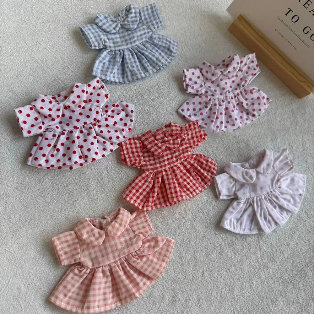 Cute Grid Printed Decor Princess Dress 15cm bambola di cotone vestiti adorabili abiti di moda gonna bambole di peluche vestiti accessorio per bambole