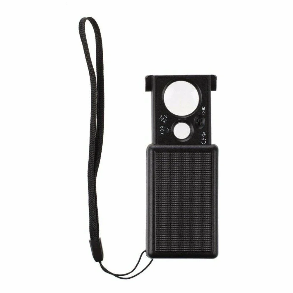 Jewelry Magnifier Magnifying Glass ABS Plastic Black Dual Lens Foldable Jewel Loupe LED Light Lens Pull-out UV Light Pocket