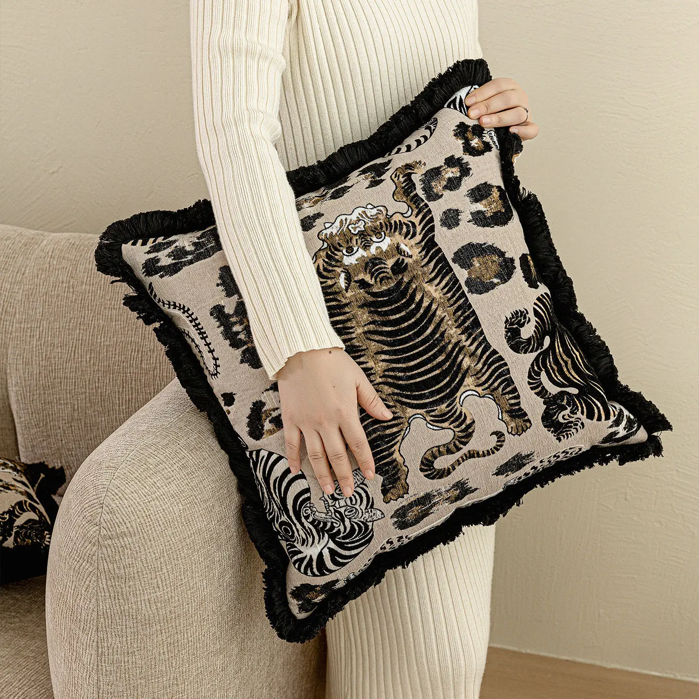 

30X50/45X45CM Animal Throw Pillow Cover Chinese Ethnic Style Stamping Waist Cushion Cover Decor Home Decorative Pillowcase