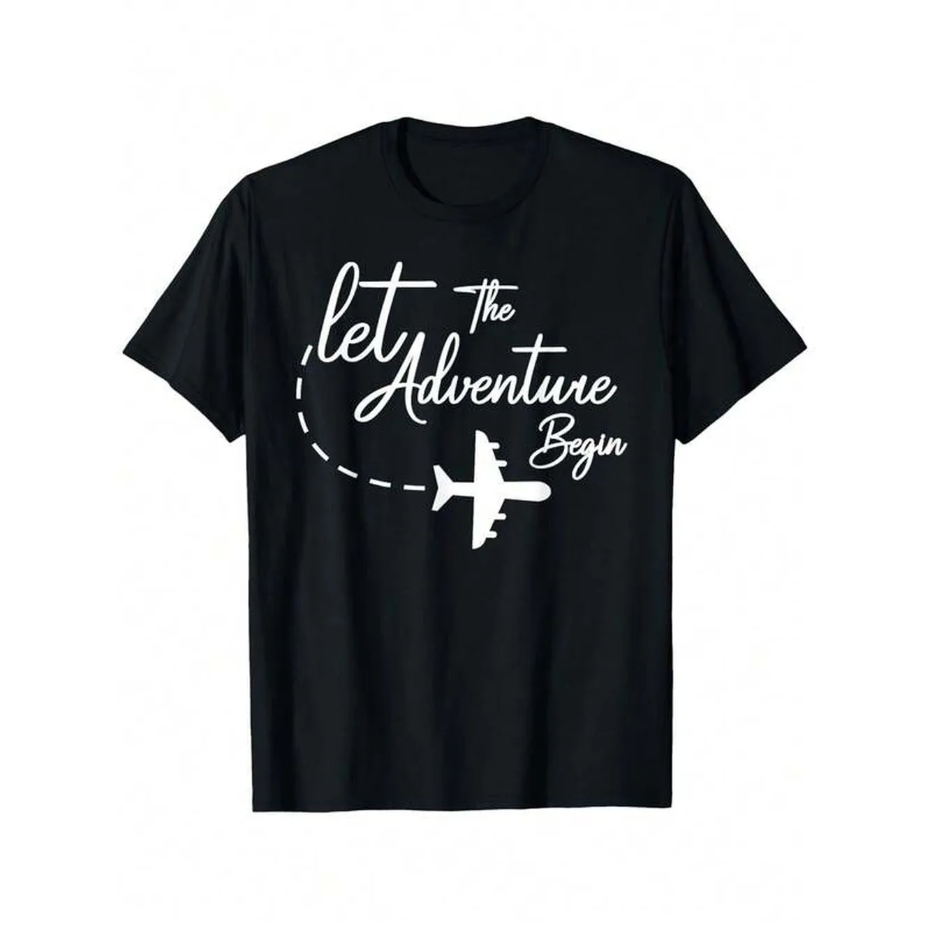 Let The Adventure Begin Airplane Graphic T-Shirt Cotton Unisex Casual Tee With Inspirational Travel Design Slightly Elastic