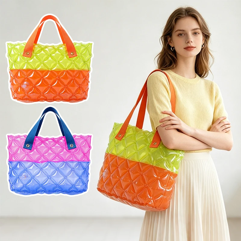 PVC Inflatable Tote Bag Lightweight Portable Beach Handbag Waterproof Sand-Proof Summer Travel Shoulder Bag for Pool & Vacation