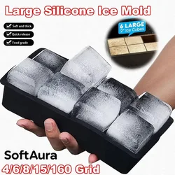 4/6/8/15/160 griglia grande vassoio di ghiaccio stampo gigante Jumbo grande commestibile Silicone cubo di ghiaccio vassoio quadrato stampo fai da te Ice Maker vassoio per cubetti di ghiaccio