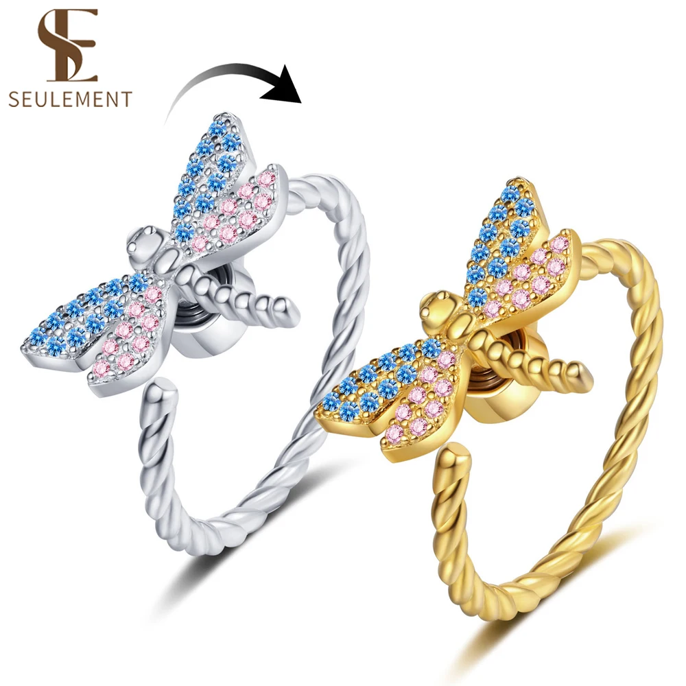 Seulement nowy obrotowy pierścień otwierający w kształcie motyla dla kobiet złoty kolor ulga w lękach palec serdeczny świąteczna biżuteria prezenty