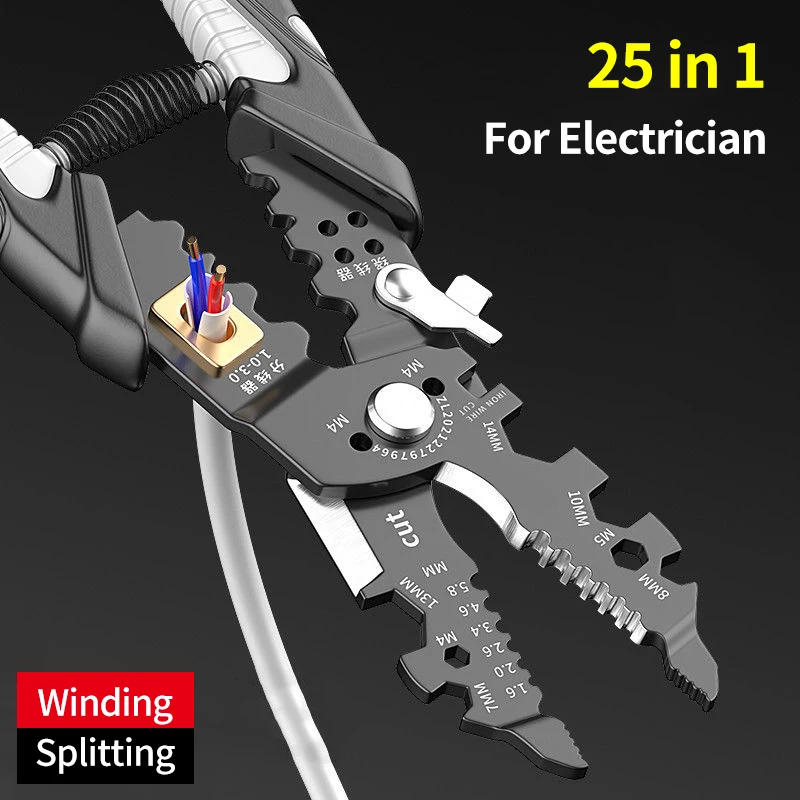 

25 In 1 Multi-functional Wire Stripping Pliers Electrician Pliers Long Nose Pliers Wire Stripper Cable Cutter Terminal Crimping