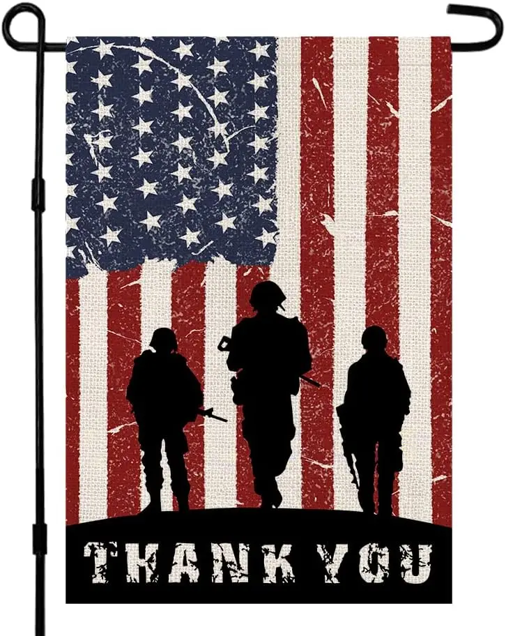 Patriotic American Soldier Thank You Garden Flag 12x18 Inch Burlap Double Sided 4th of July Independence Day Memorial Day Yard O