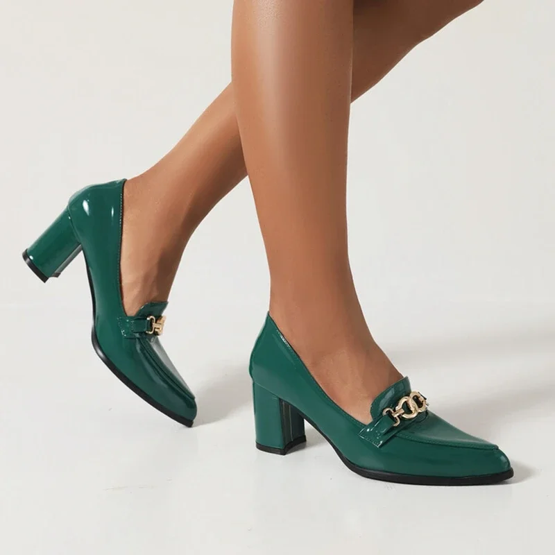 BLXQPYT أحذية النساء المصممين براءات الاختراع والجلود أشار تو سميكة عالية الكعب مثير موضة المشي تظهر السيدات مضخات حجم كبير 47 676-2 #4