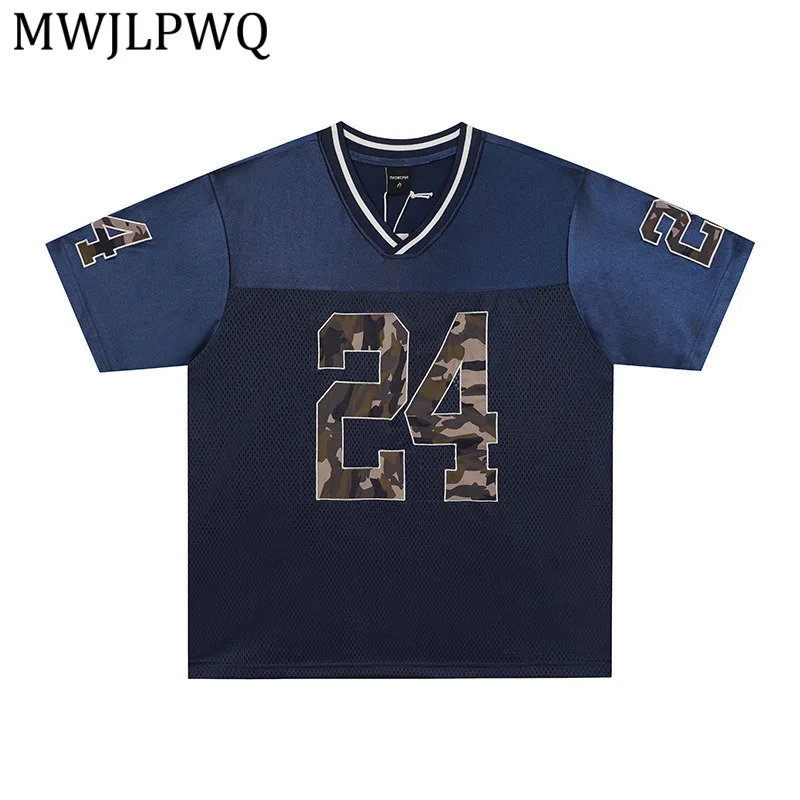 

MWJLPWQ New American Style Camouflage Pattern Sports T-Shirt For Men High Street Loose Short Sleeve Summer Casual Tops 15283