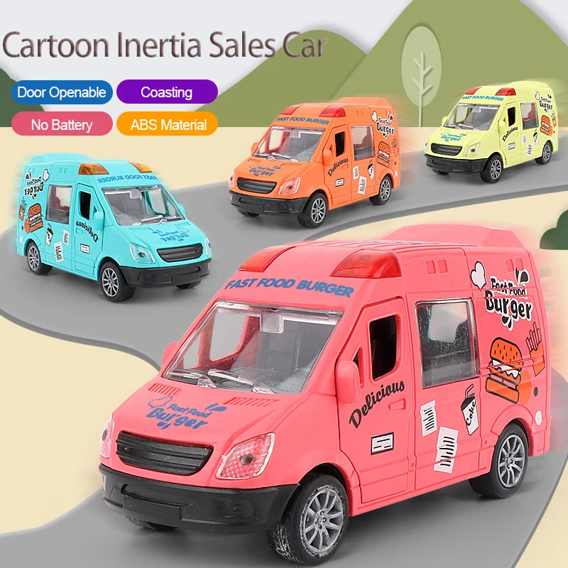 Cartoon Inertia Vending Car Model Children Gift Cart Dining Van Hamburger Pizza Truck Ice Cream Shop Car Boy Girl Play House Toy