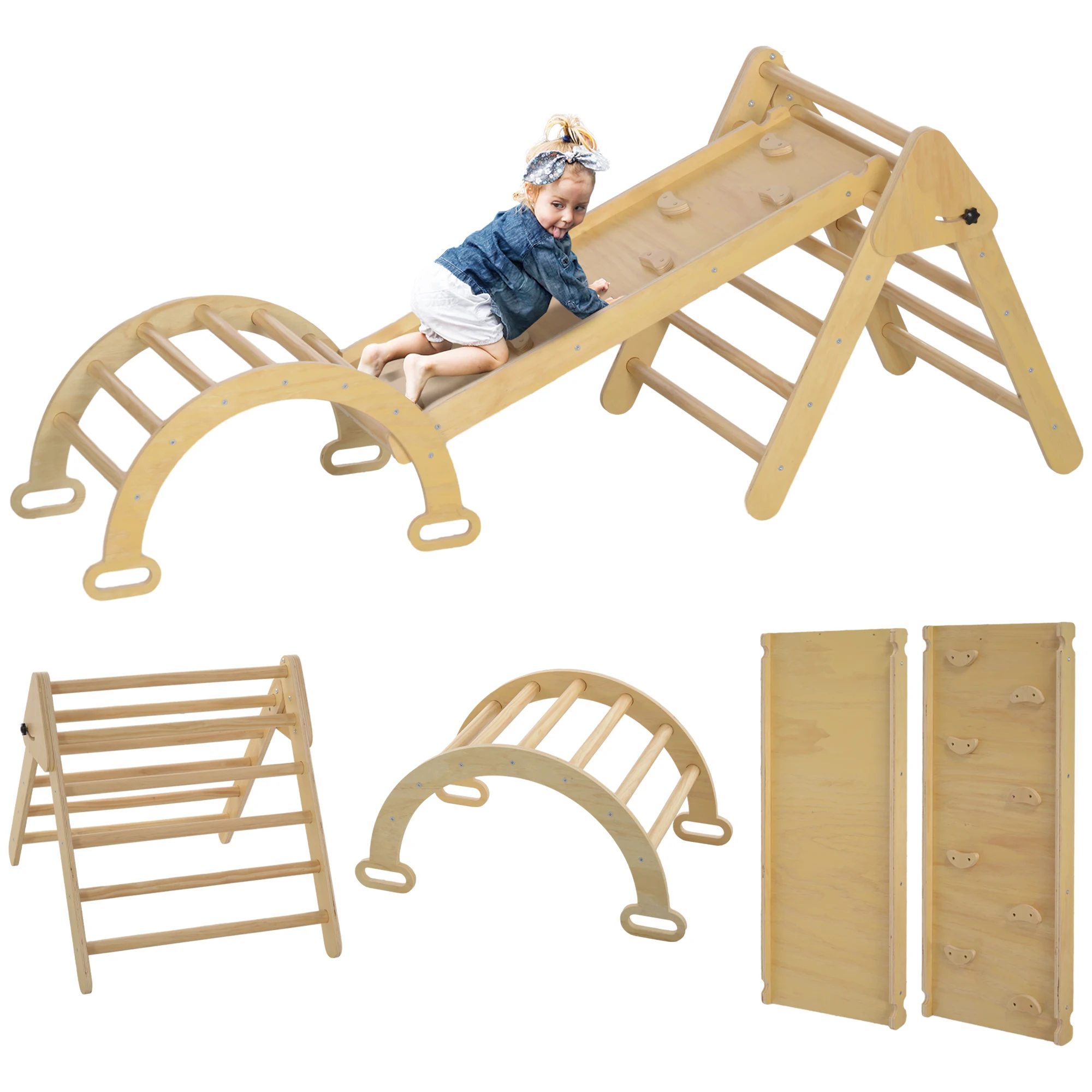 AIYAPLAY 5 en 1 Triángulo de Escalada de Madera Plegable con Rampa Escalador de Arco para Niños 178x64,5x63 cm Madera… — oferta en AliExpress