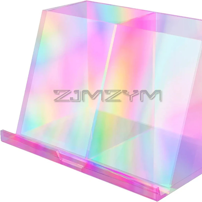 2 Grid Iridescent Pen Holder Desktop Organizer Makeup Brush Storage Box Acrylic Storage Pen Case For Bedroom Office Dresser