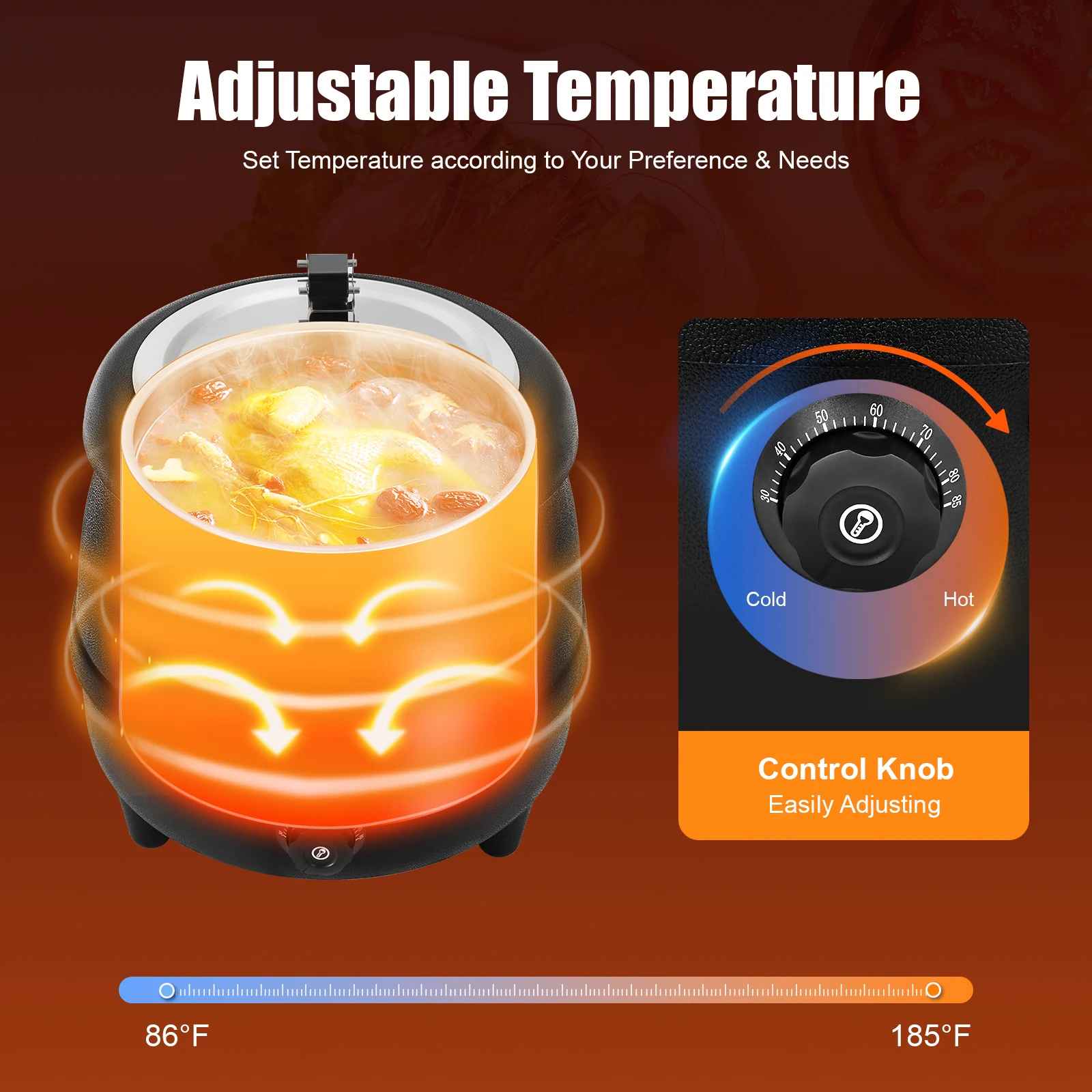 10L ステンレス鋼電気スープ断熱ポット 400W サーマルウォーマー 食器洗い機対応ライナー & 30-85 ° C コントロール 13.78×14.17インチ