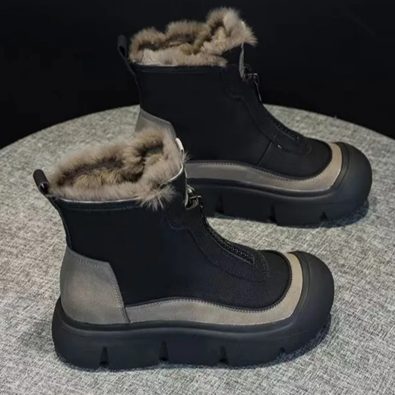 

Women High Top Cotton Boots Warm Plush Short Boots Outdoor Non-slip Boots Height Increased Boot Trend Ankle Boot Zipper Boot