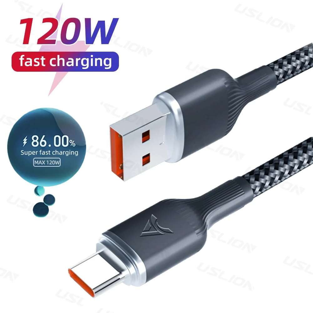 

120W Super Fast Charging Cable 0.25/1/1.5/2/3m USB Type C Durable Braid Data Cord for Xiaomi 14 Redmi 13 POCO X6 Oneplus VIVO