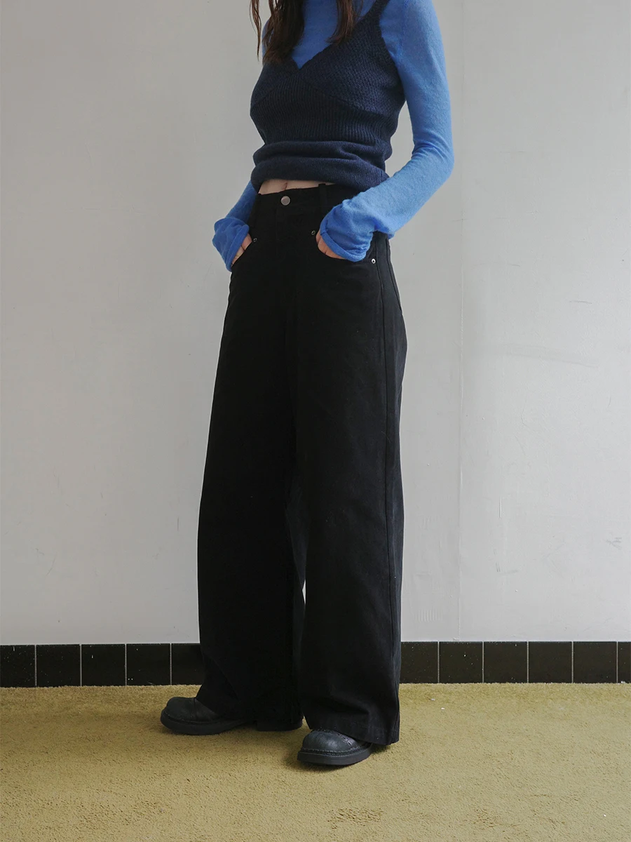 

Черные повседневные брюки для женщин, прямые брюки с талией, осенние новые женские брюки в стиле ретро DKZ, хлопковые l талии