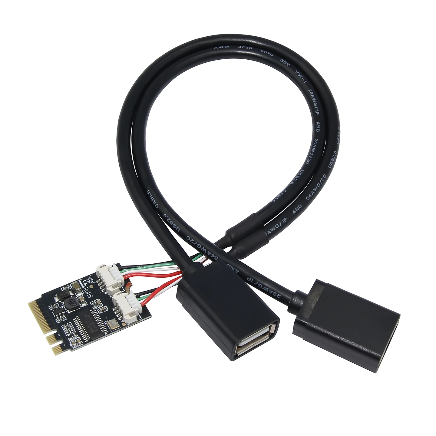 30CM M.2 (A-E KEY) 2230 to Dual USB2.0 Adapter Not Support CNVi Protocol Rate 480Mbps Support winxP/2003/VISTA/2008/7/8/10/1132