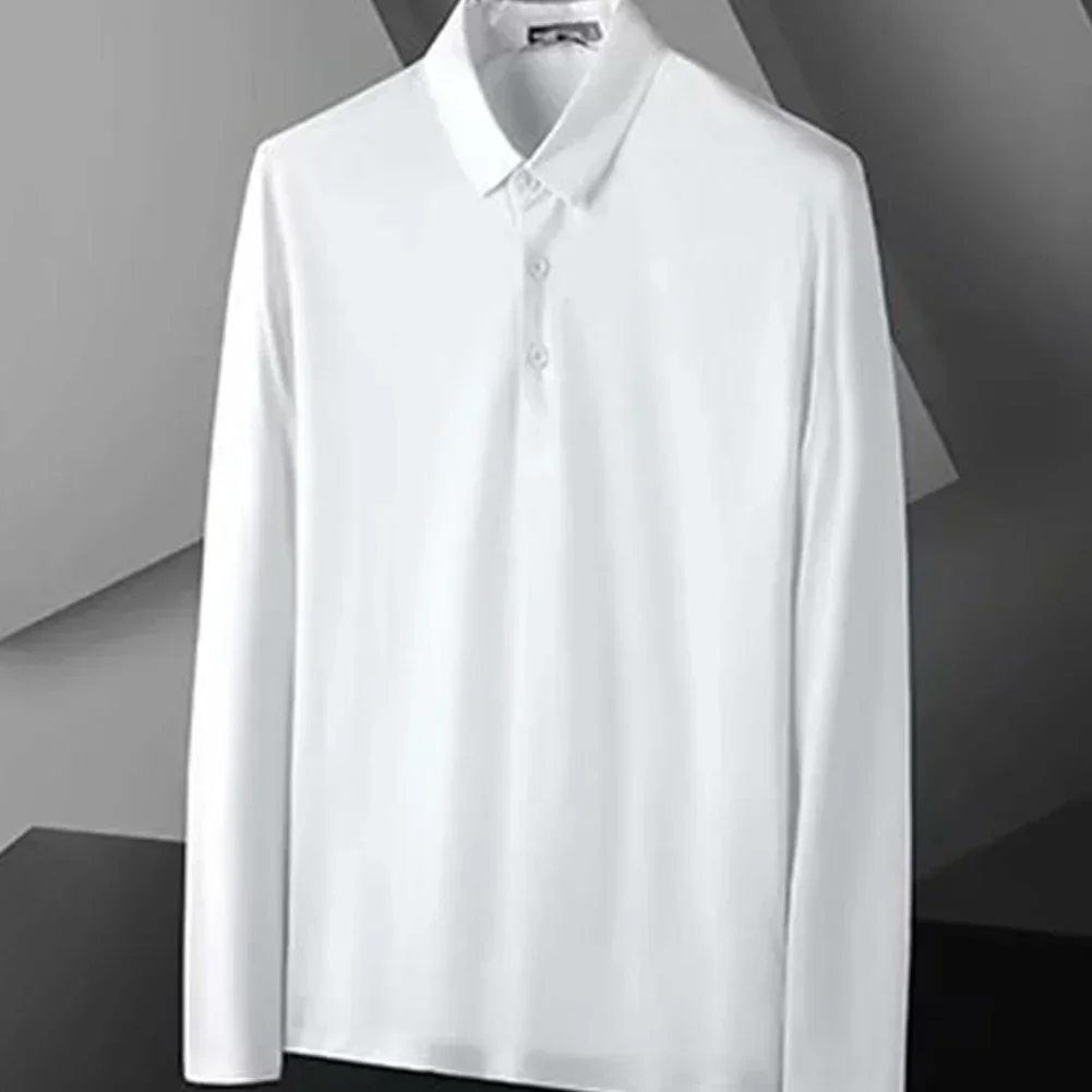 Camiseta de manga larga para hombre, Polo de algodón con cuello redondo, color blanco y negro, moda de negocios para jóvenes, otoño y primavera