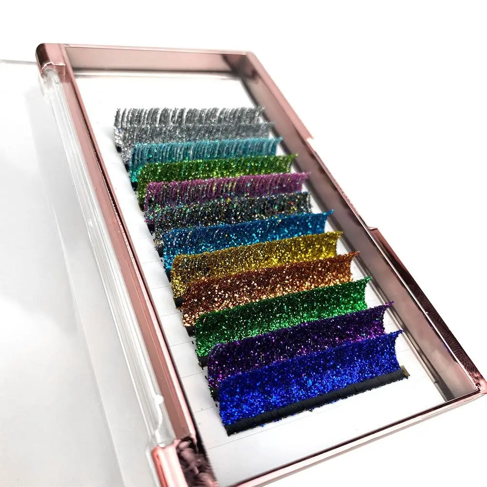 Pestañas individuales de Color, pestañas de hadas, pestañas naturales rizadas y brillantes, pestañas postizas con brillo, extensiones de pestañas postizas