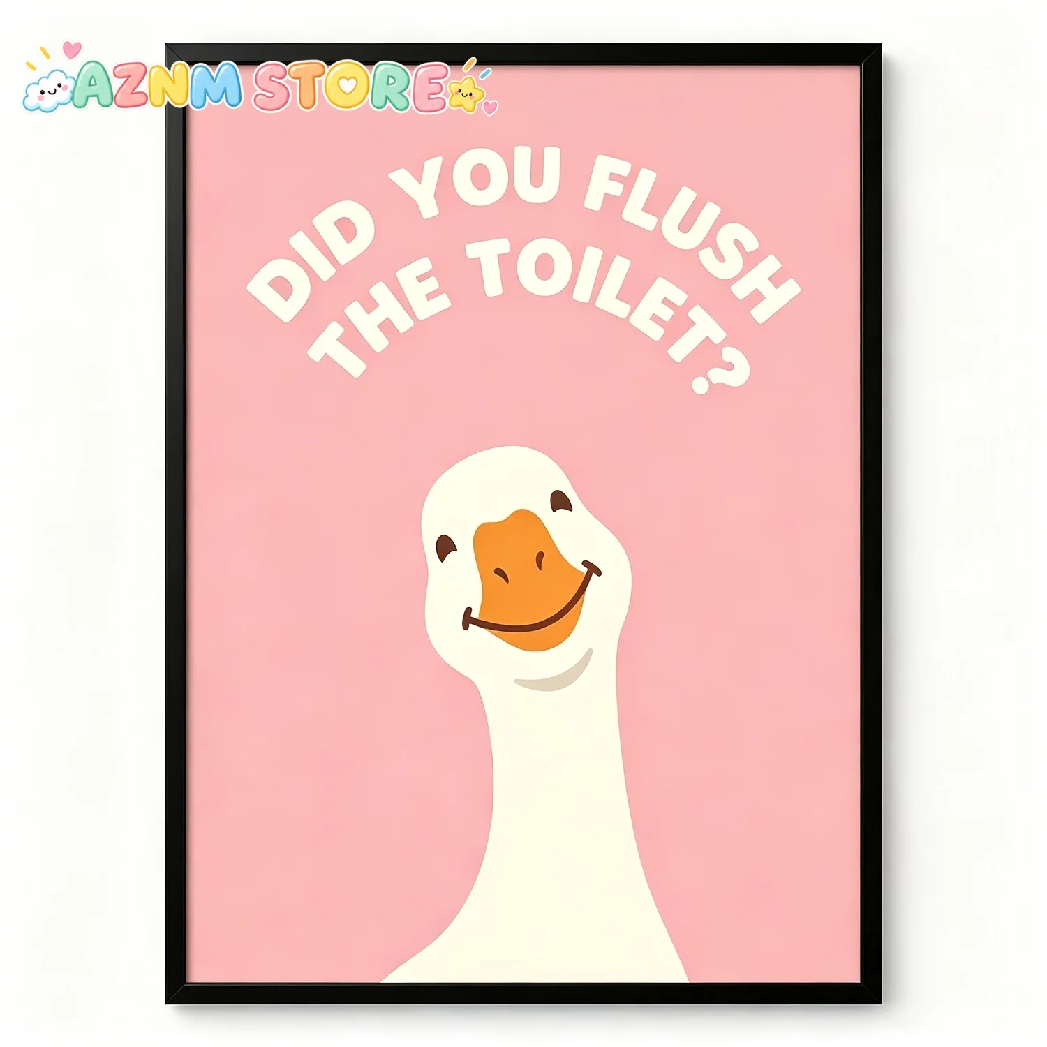 2027Posters And Prints Cute White Duck Funny Bathroom Quote Wall Art Print, Pink Background Did You Flush The Toilet Humorous