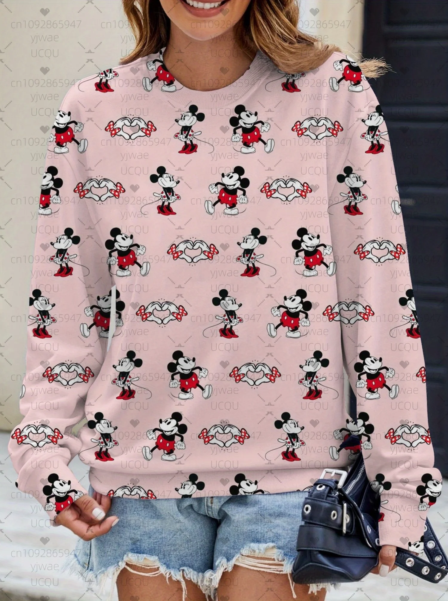 2025 Women Autumm Mickey Mouse Print Round Neck Sweatshirt With Pumpkin Women's Hoodie Females Girl Tops Women Clothing