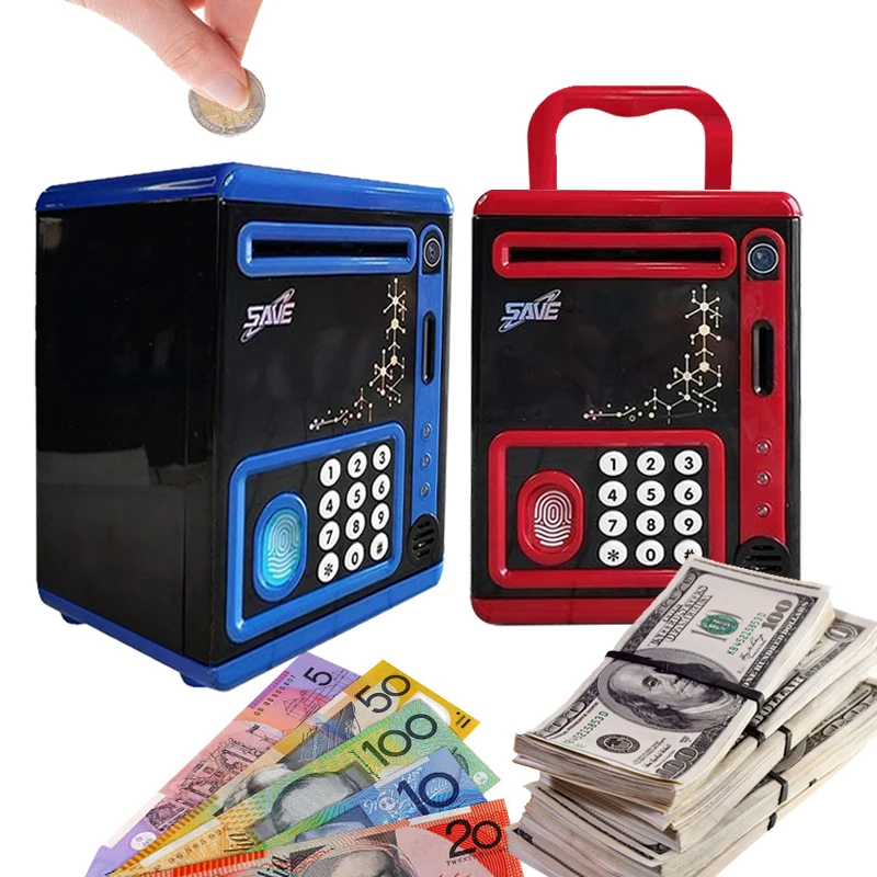 Fingerprint Facial Recognition Mini Piggy Bank Toy, Intelligent ATM Piggy Bank Children's Large Safe Box, Birthday Gift for Boys