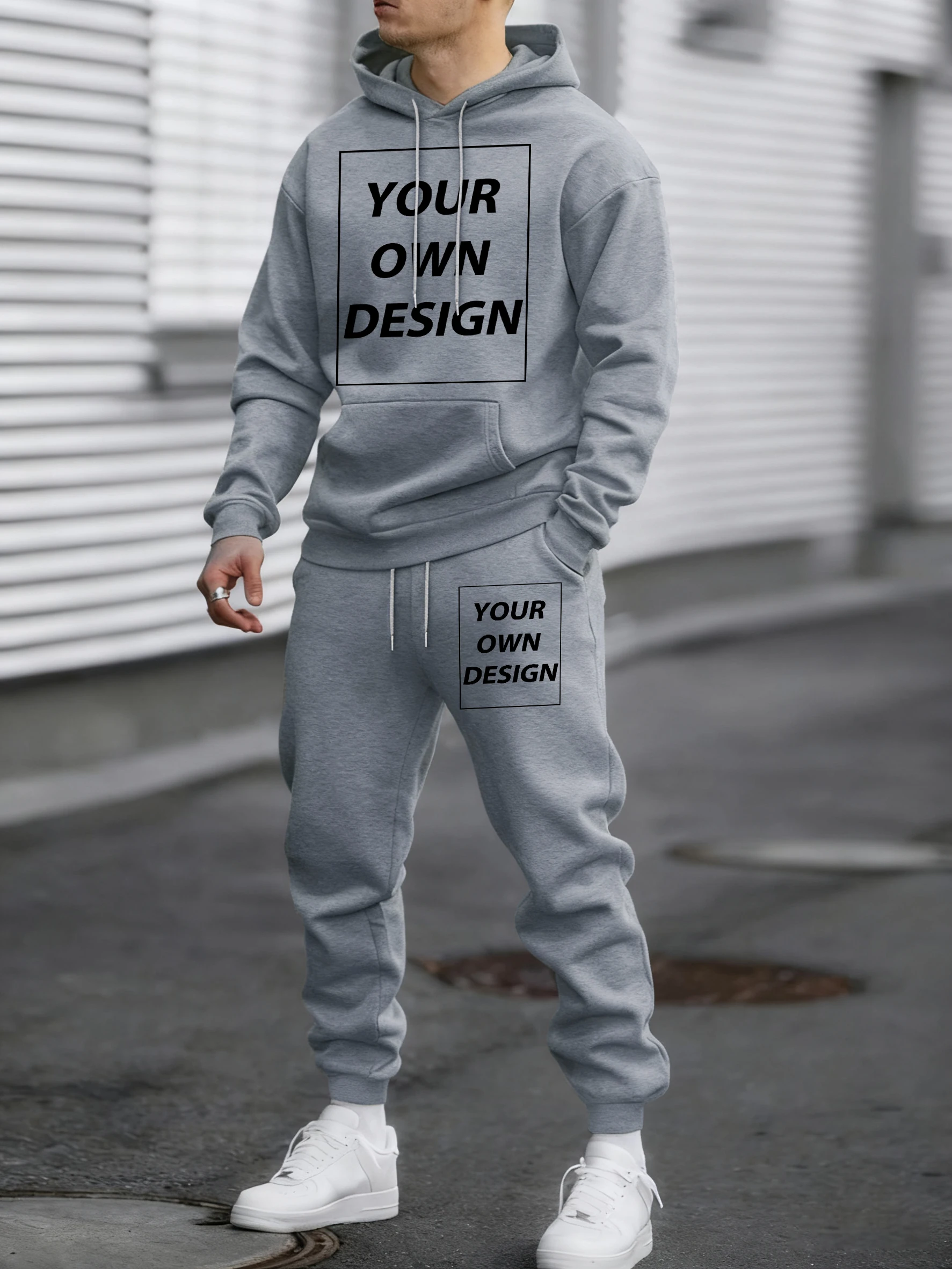 Spring Autumn Hoody Set Customized Logo Pattern Casual Street Fashion Pullovers Bottom Drawstring Sweatpants Sport Loose Clothes