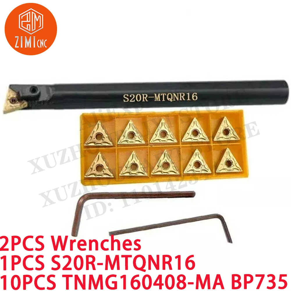 

1PC S20R-MTQNR16 20*200mm CNC Lathe Internal Turning Tool Holder +10PCS TNMG160408 Carbide Inserts metal mechanical cutting tool
