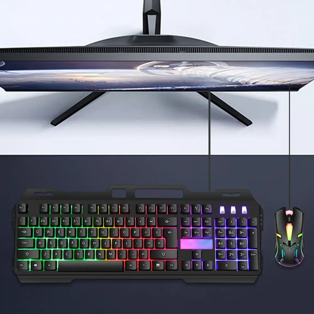 Wired Gaming Keyboard with Mouse Set Ergonomic Symmetrical Design Precise Control Backlit Mechanical Keyboard