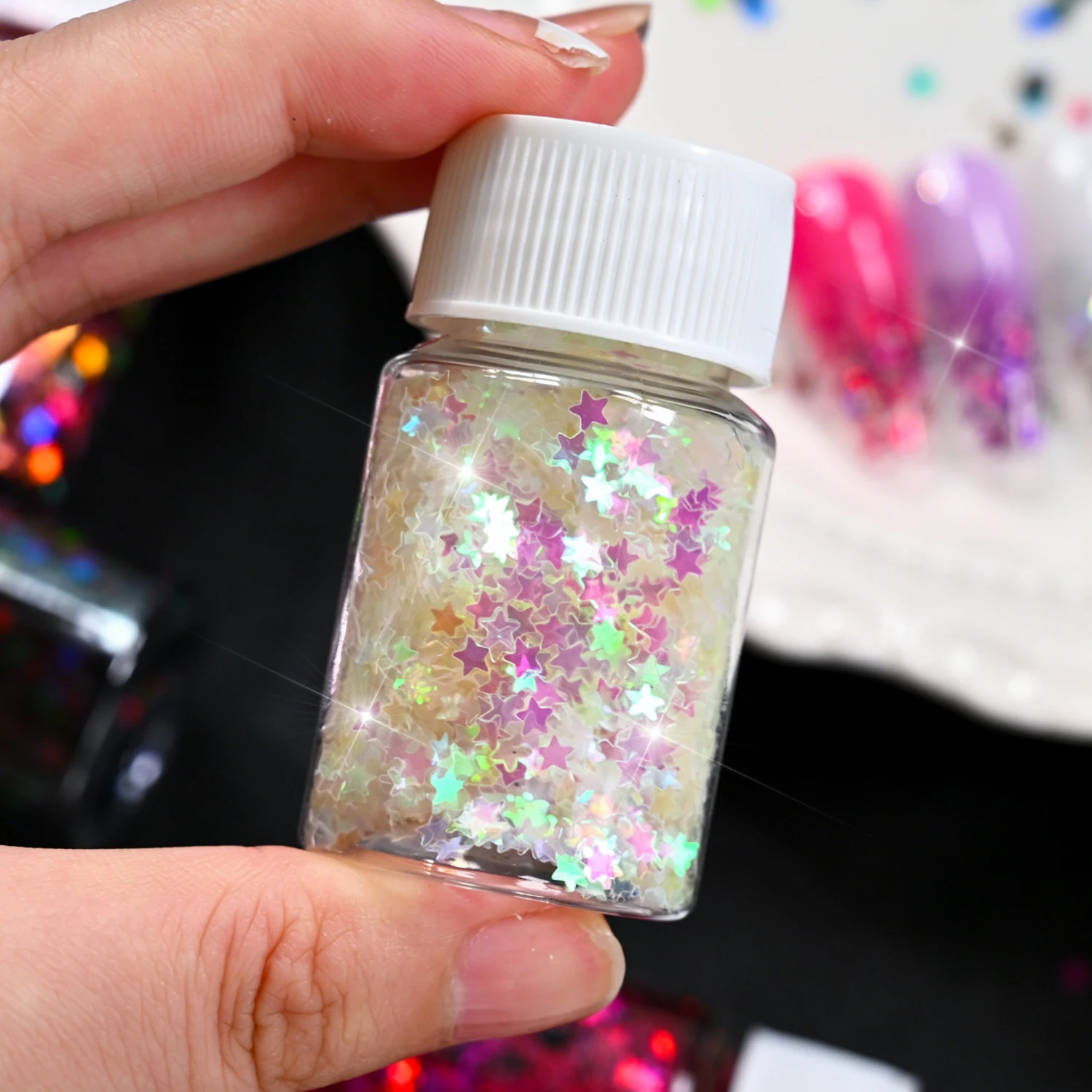 

12 Bottles 12Colors Star Nail Art Glitter Holographic Laser Five-point Star Sequins, Ultra-thin Sparkly Flakes for Acrylic Nails
