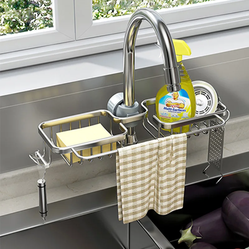 

Kitchen Perforated Faucet Storage Rack Sink Sponge Cloth Drain Basket Sink Storage Rack Kitchen Accessories