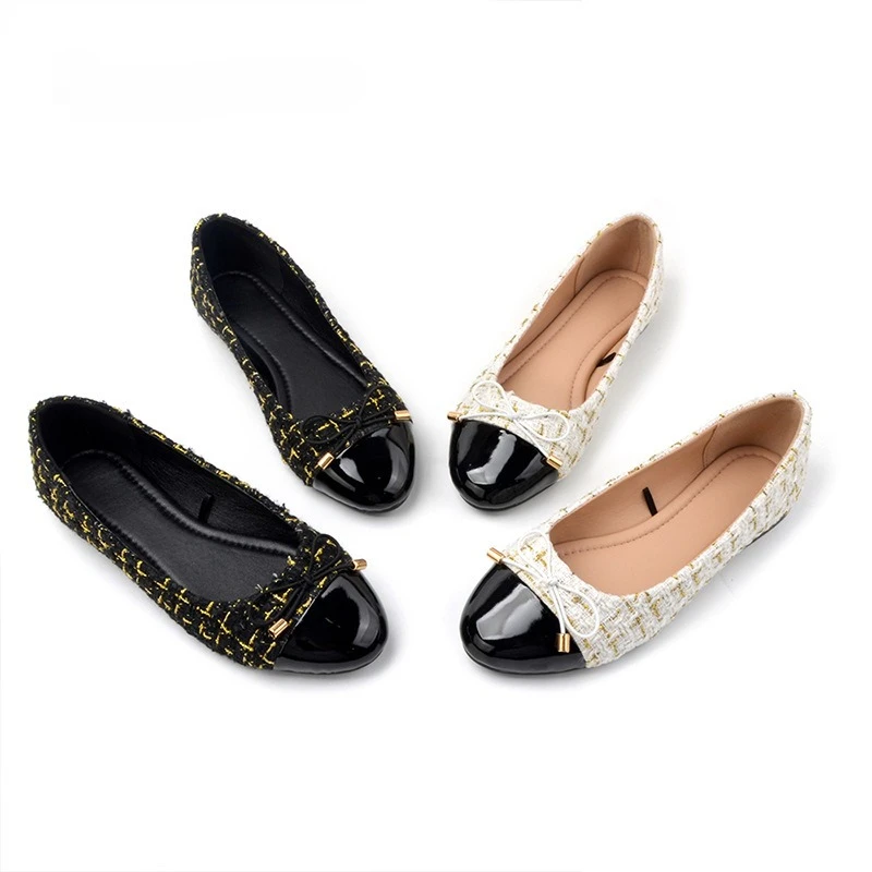 Small Fragrance Round-toed Single Shoes for Women, New Style, Shallow Toe, Flat Bottom, Grandma-style Shoes
