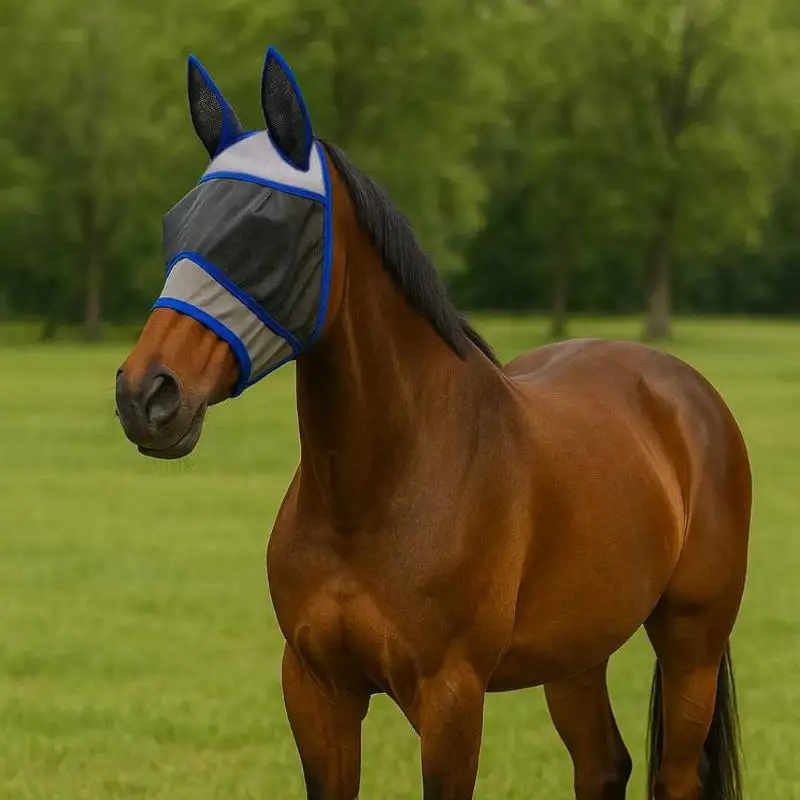 New Breathable Horse Fly Mask Professional Quick Dry Mesh Adjustable for Summer Stable or Pasture