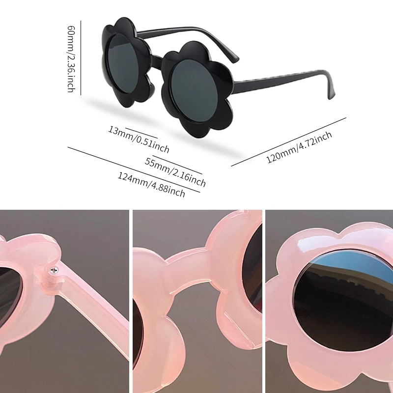 2023 New Children Lovely Round Square Sun Flowers Sunglasses UV400 Girls Boys Fashion Protection Sunglasses Kids Sun Glasses