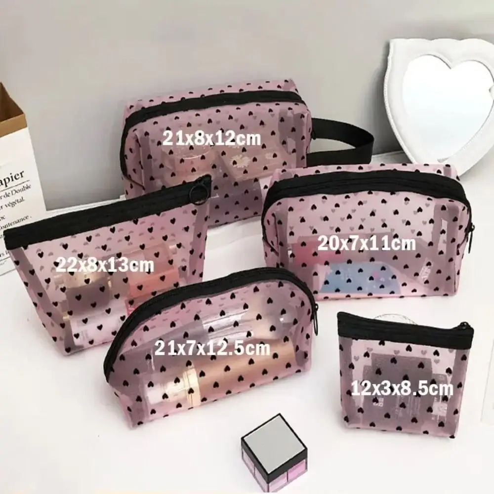 Trousse de toilette en maille de nylon en forme de cœur, sac à cosmétiques, rouge à lèvres, clé, trousse de rangement pour écouteurs, trousse de maquillage, nouveau