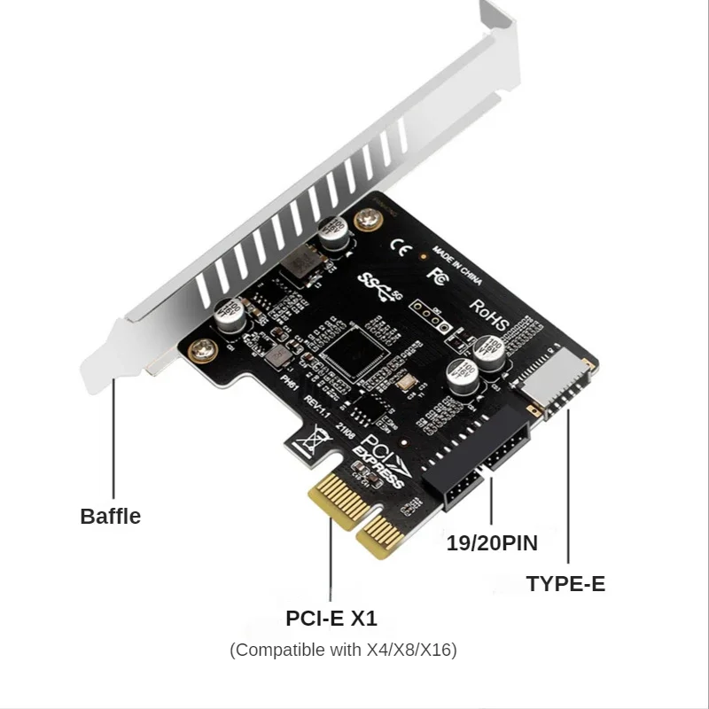 PCIE USB 3.0 Extended Card PCI Express To USB3 Type-E Front TYPE-C 19P 20Pin Expansion Card PCI-e Type C Controller Adapter