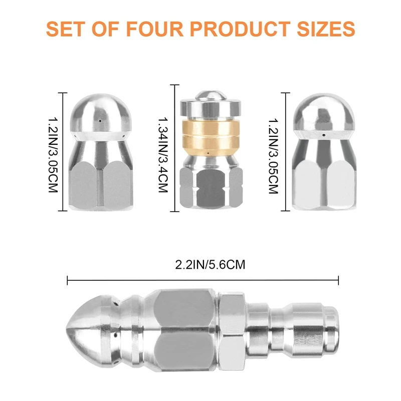 Imagem -03 - Pressure Washer Sewer Jetter Nozzles Kitwith Different Models For Inch Pressure Washer Quick Connector