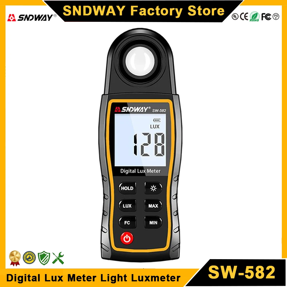 SNDWAY SW-582 Lux Meter Digital Light Meter Luxmeter Photography Illuminometer Brightness Photometer Lux Sensor Meter