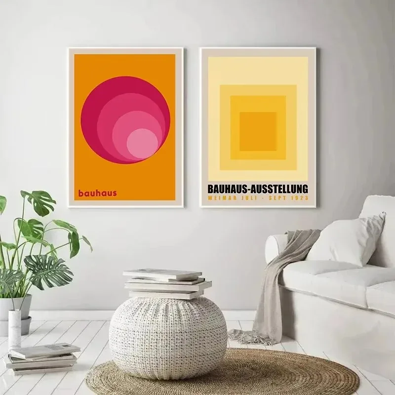 مجردة الوردي البرتقالي باوهاوس هندسية المشارك طباعة صورة الشمال خطوط بسيطة كتلة اللون جدار الفن غرفة قماش اللوحة ديكور