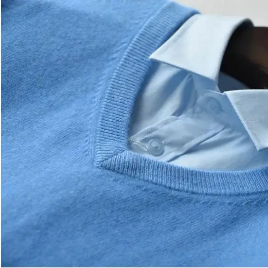 Suéter de Cachemira con cuello en V para hombre, jerséis cálidos de punto, Tops de manga larga, prendas de punto de lana, ropa de invierno, talla