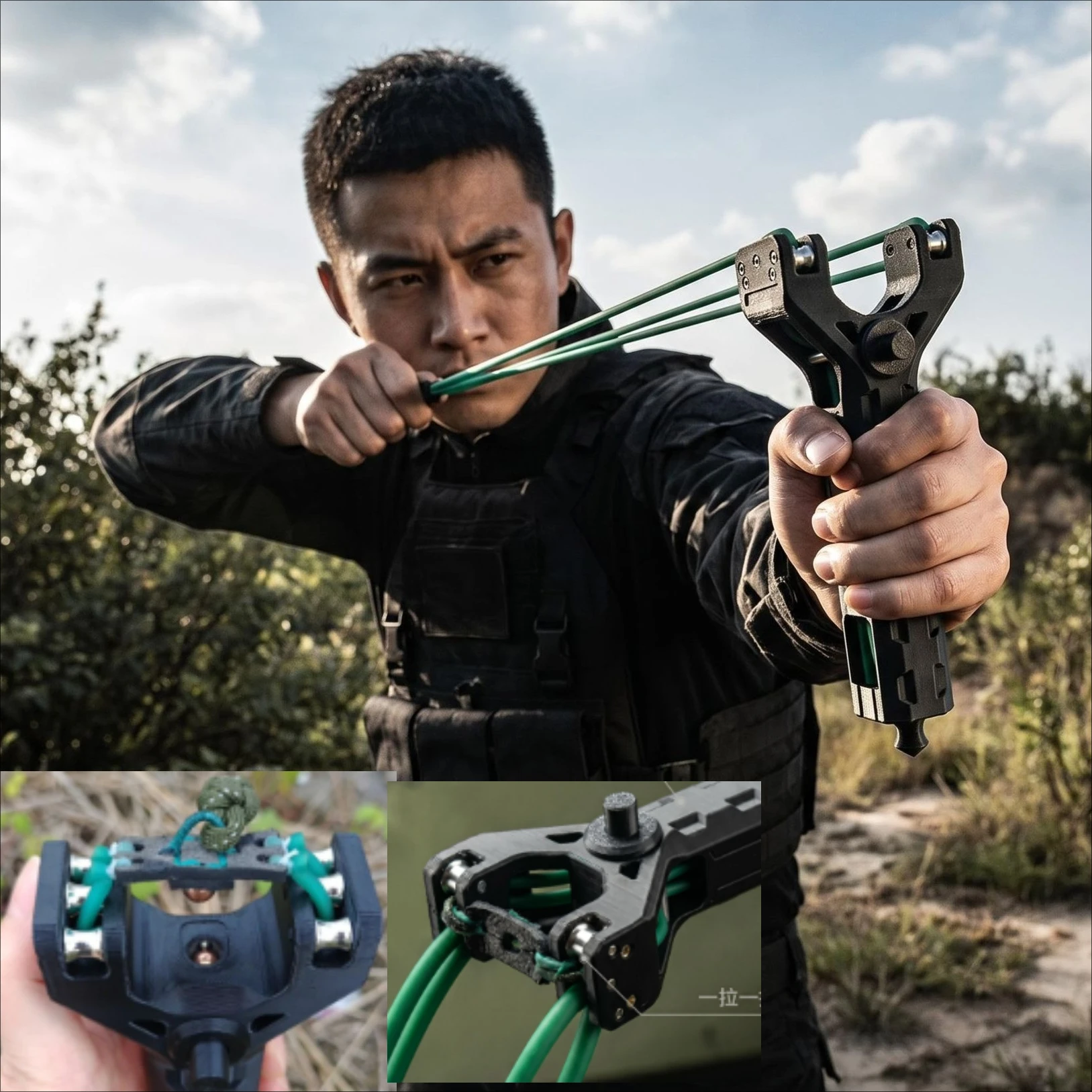 Lightweight Rapid Fire Automatic Slingshot Tool Magnetic Leather Pocket Outdoor Sports Tool Parts