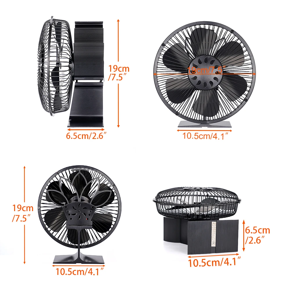 Calor alimentado fogão ventilador com tampa, queimador de madeira, eco silencioso, grande volume de ar, lareira, distribuição de calor eficiente, 6 lâminas
