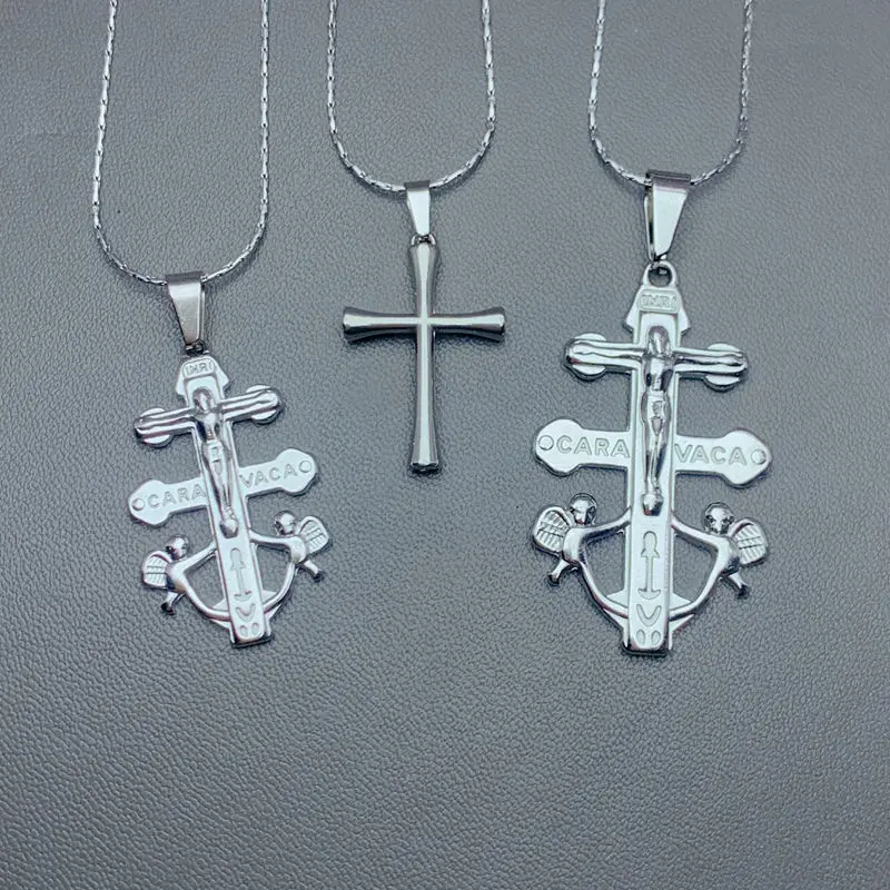 

Hip Hop Rock Stainless Steel Jesus Ship Anchor Chain Necklace For Women Retro Silvery Cross Pendant Neck Jewelry Gift