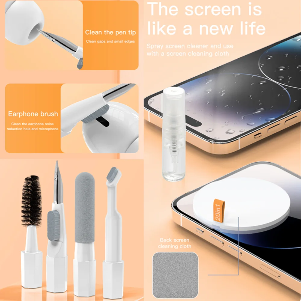 Fone de ouvido Cleaner Brush Kit, Computador Teclado Cleaner, Headset, iPad, Telefone, TV Screen Cleaning Tools, 20 em 1