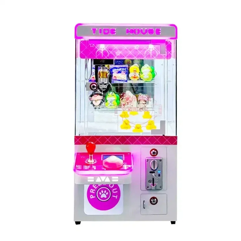 Mini Crane Machine. coin-operated. A full transparent gift machine for children. Specialized in clamping dolls and toys.