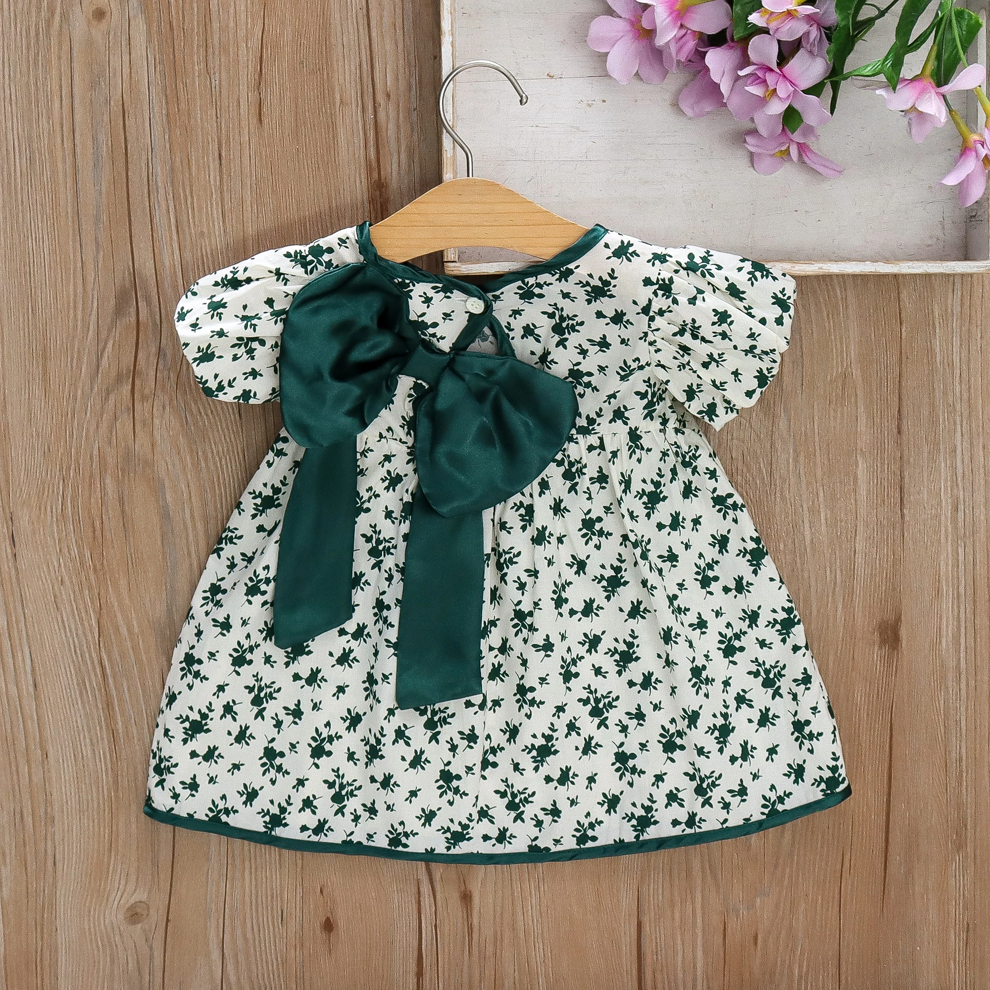 Summer Baby Clothes for Girl Fashion Big Bow Floral Puff Sleeved Casual Toddler Dress Cotton Soft Comfortable Kids Dress