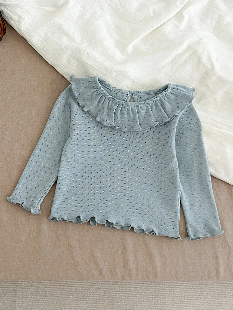 1-6Yrs Baby Kleidung Frühling Infant Mädchen Langarm T-shirts Spitze Lotus Kragen Prinzessin Kinder Bodenbildung Shirt Kleinkind Baumwolle Tops – Detail 31