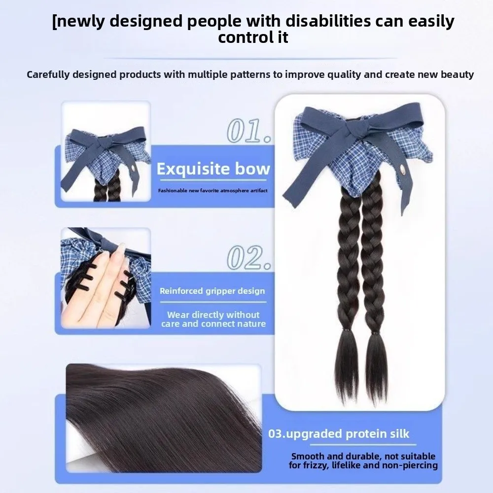 جديد الاصطناعية مشبك شعر كليب ذيل حصان شريطة من الدانتيل شعر مستعار منفوش مشبك شعر Bowknot أسود شعر مستعار مضفر إكسسوارات الشعر