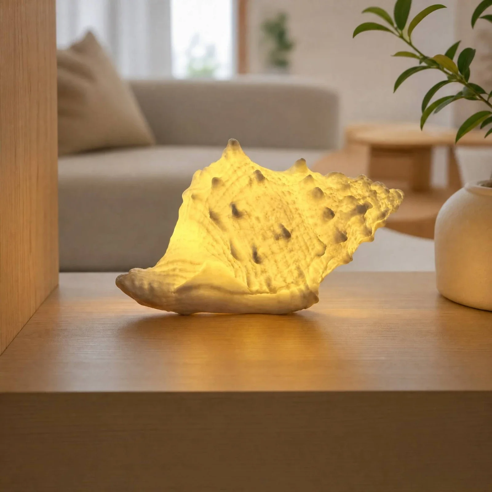 Lighted Decor Sculptural Glowing Shell Decor with Freestanding Base Illuminated Seashell Ornament for Garden, Tabletop