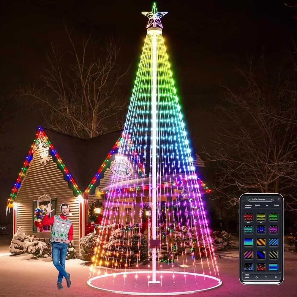 16 Ft Prelit Christmas Tree, Smart Outside Christmas Tree Light Show App Control with 1008 LED Lights Color Changing Sync APP