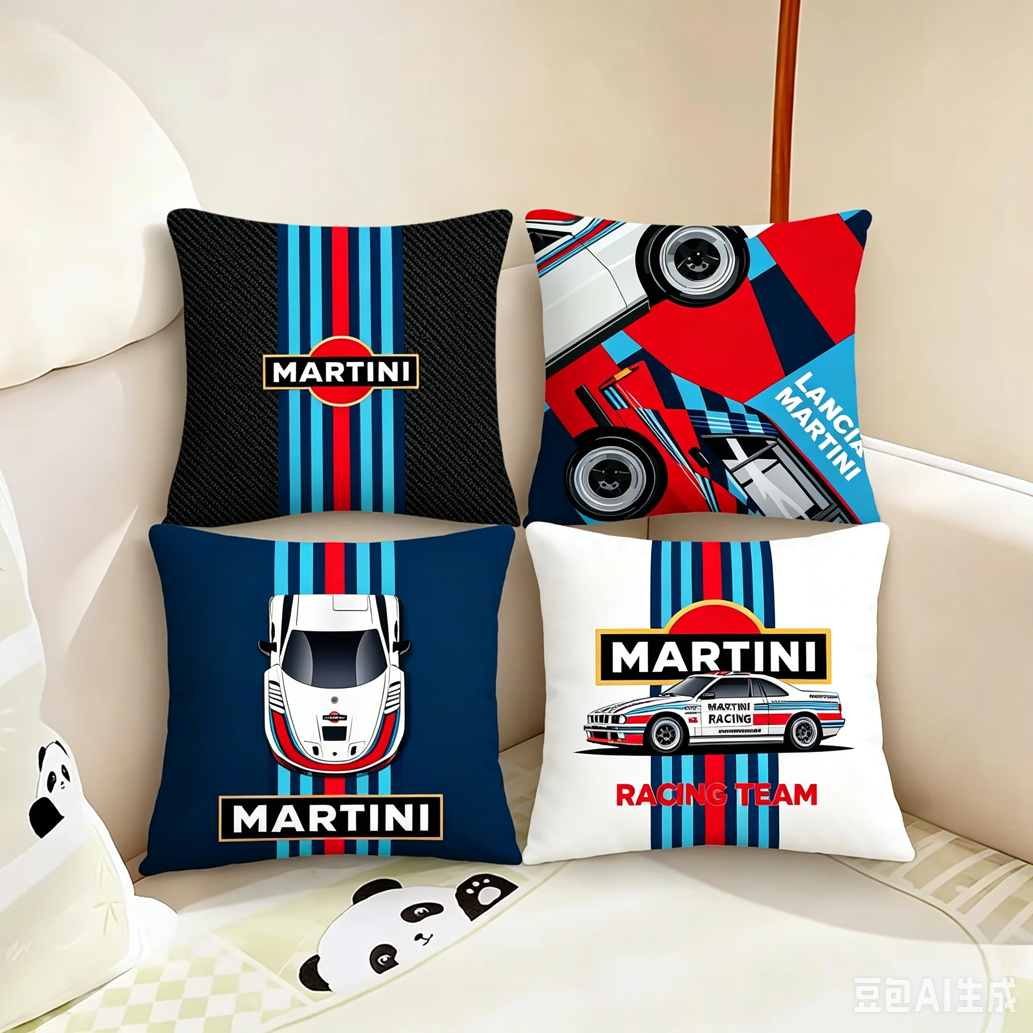 Speed Motorsport Racing Car Pillow Cover Red Blue Stripe Cushion Case Living Room Office Man Cave Garage Gift Soft Pillowcase